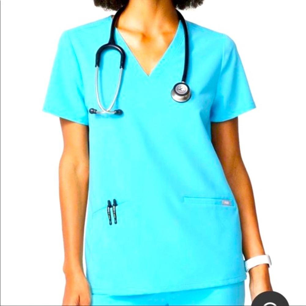 Figs Women’s Neon Blue Casma - Three-Pocket Scrub Top- M-